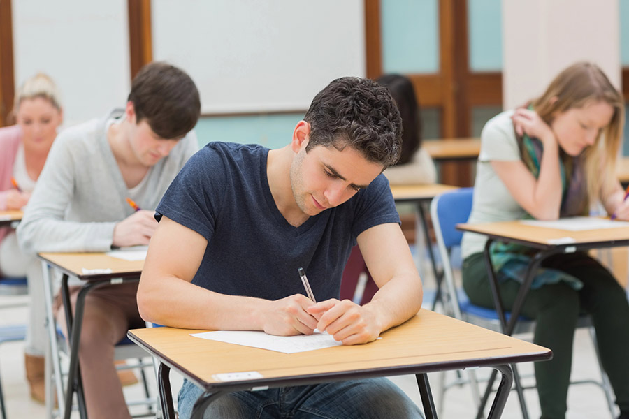 Students taking a test in a classroom in Hillsboro